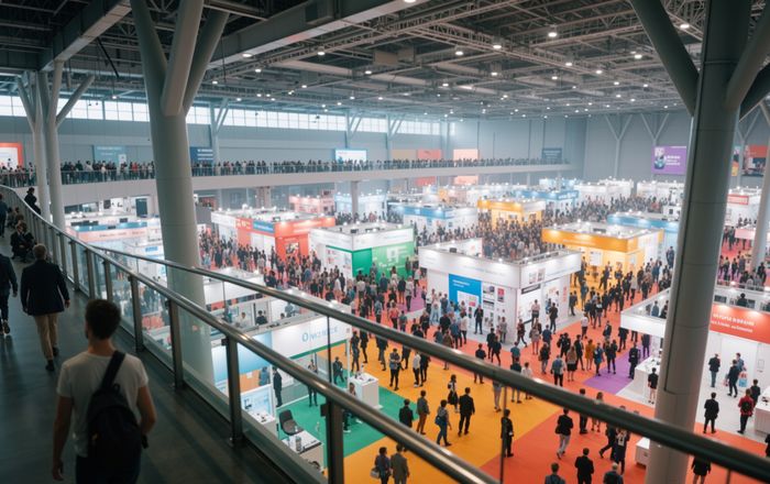 Visitors walking through the DMP exhibition floor